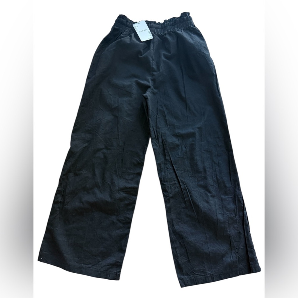 NWT Pantalon Women’s Cinched Waist Cotton Pull On Wide leg Pants SzL Pockets